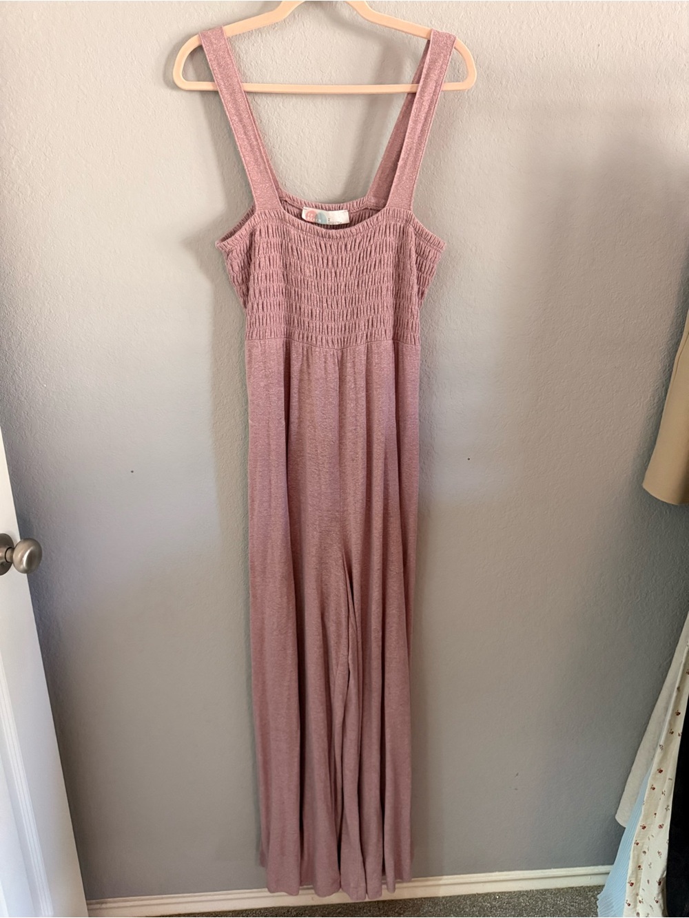 Free People FP Beach Homecoming Mauve Smocked Wide Leg Jumpsuit L
